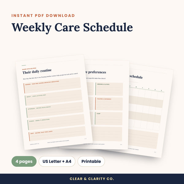 Weekly Care Schedule Printable