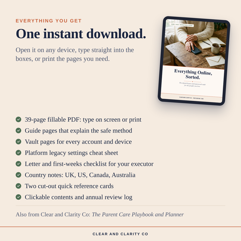 Everything Online, Sorted: Digital Legacy Planner and Password Vault