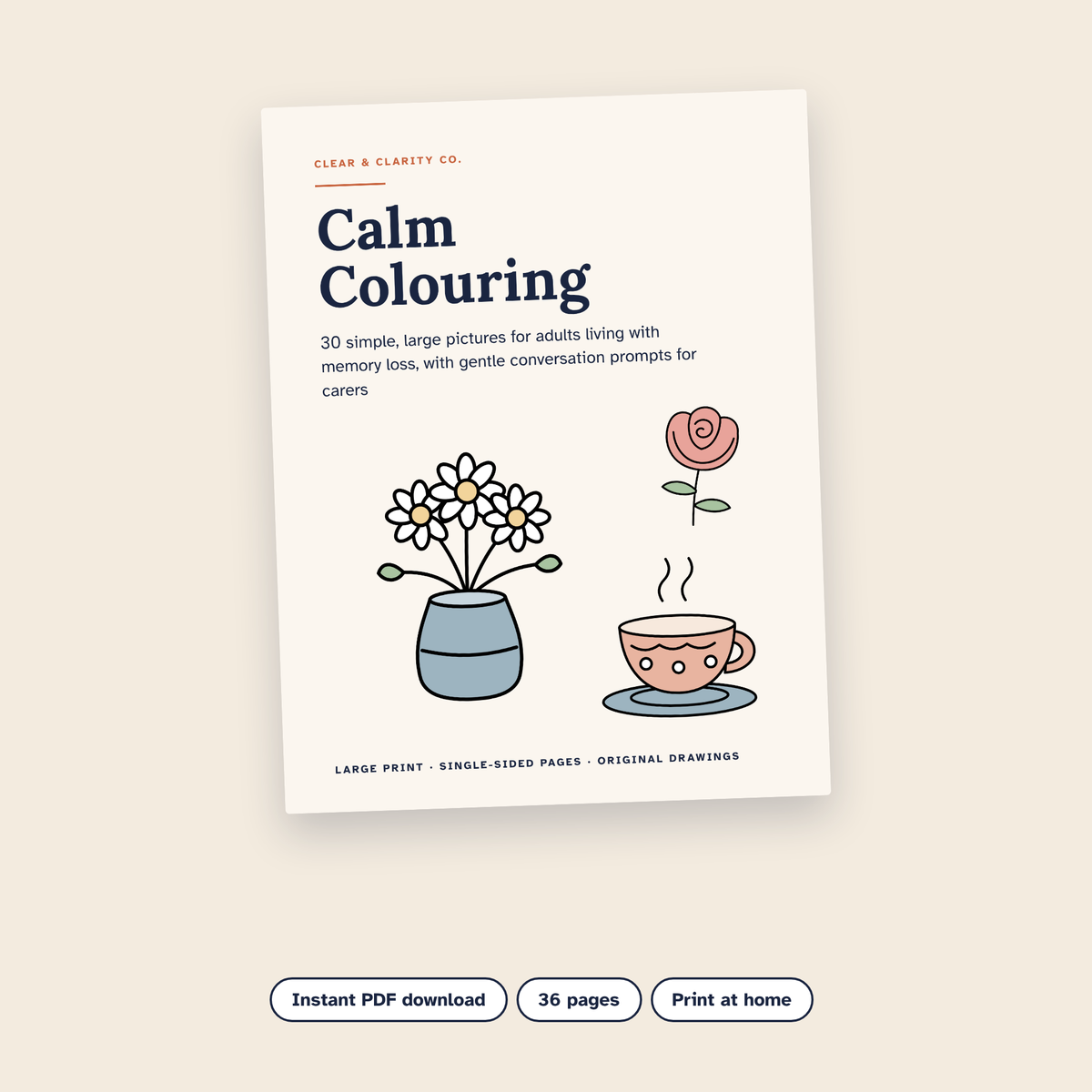 Calm Colouring cover: a dementia-friendly colouring book with large, simple pictures