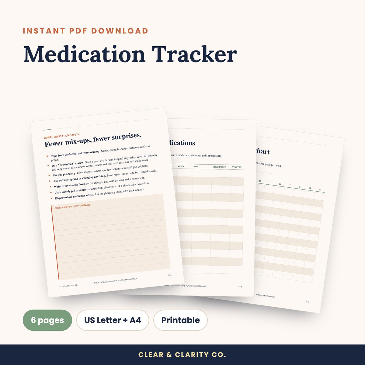 Medication Tracker printable pages preview