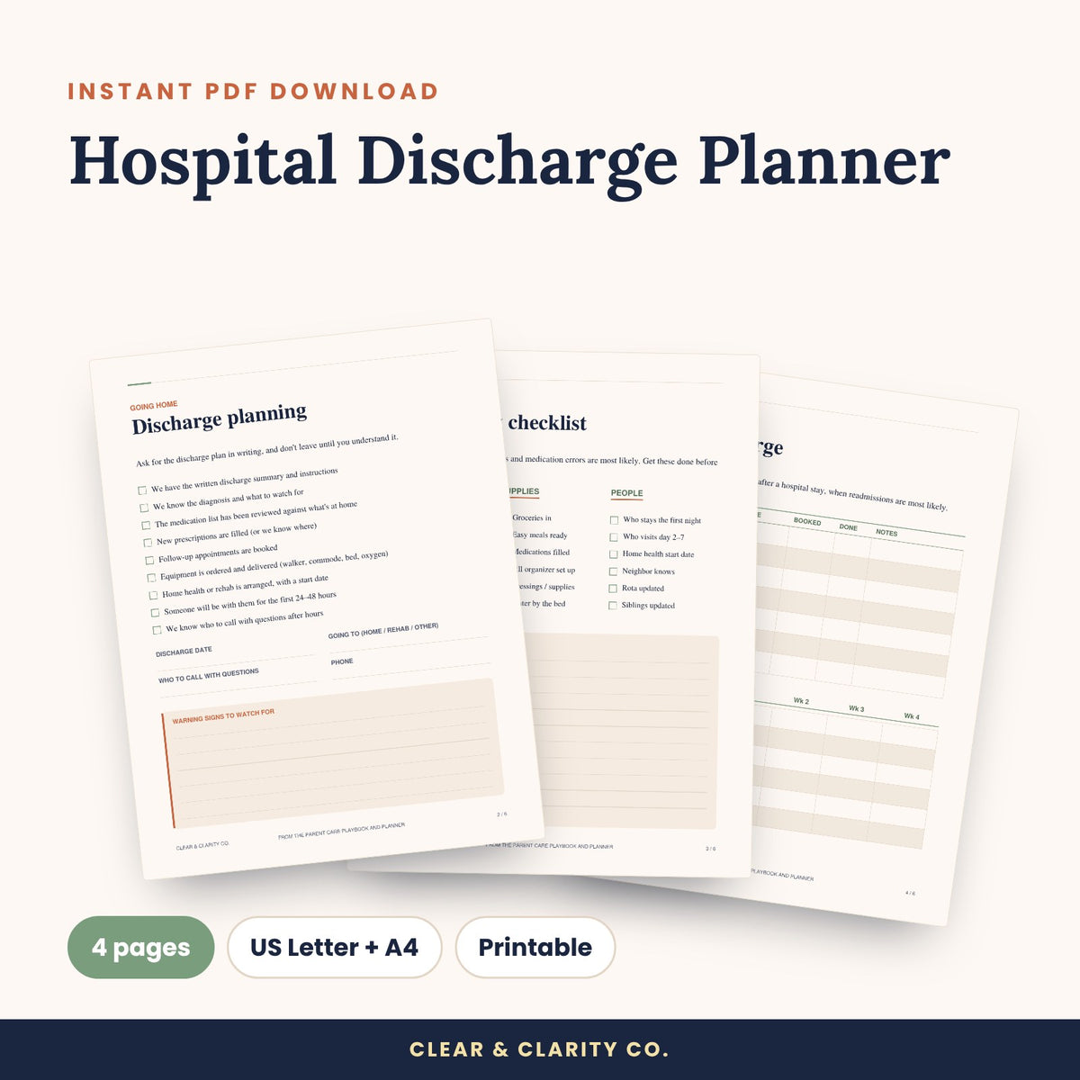 Hospital Discharge Planner printable pages preview