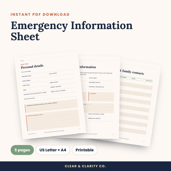 Emergency Information Sheet Printable
