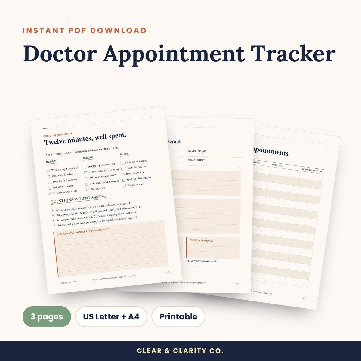 Doctor Appointment Tracker printable pages preview