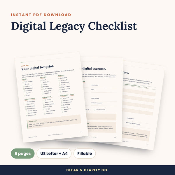 Digital Legacy Checklist (Fillable PDF)