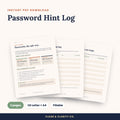 Password Hint Log fillable PDF pages preview