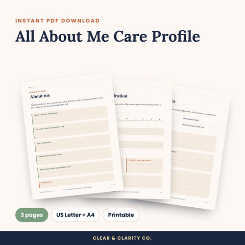 All About Me Care Profile printable pages preview