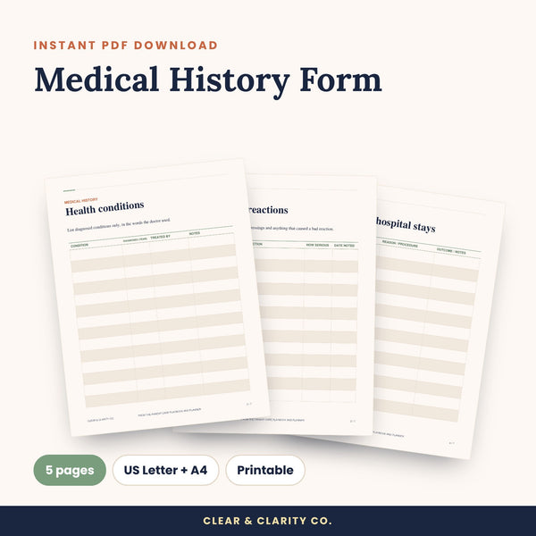 Medical History Form Printable