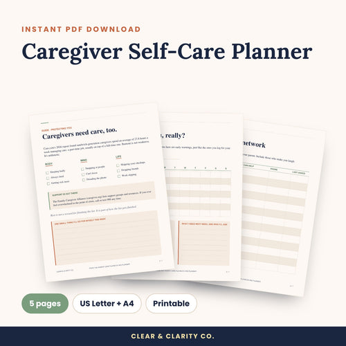 Caregiver Self-Care Planner printable pages preview