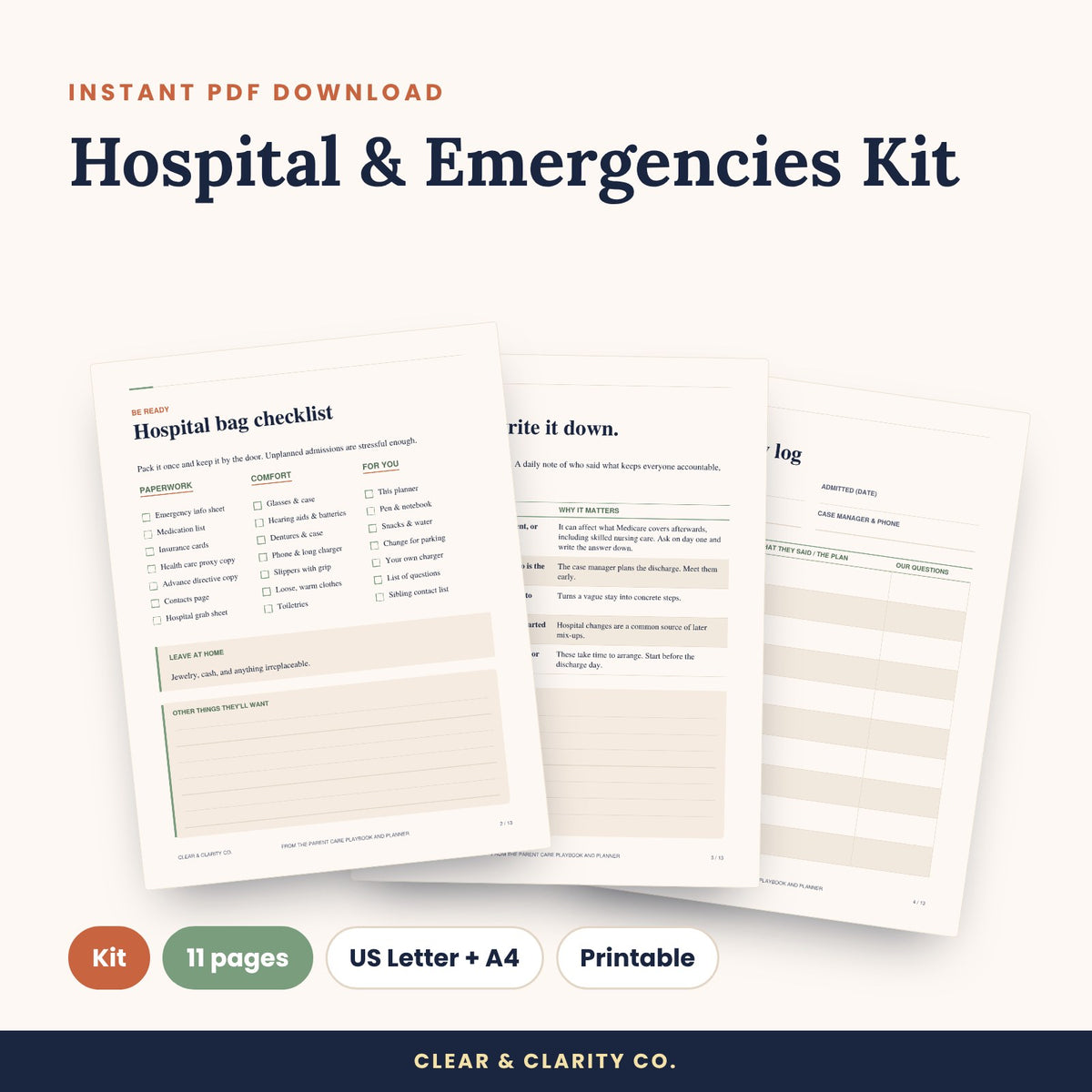 Hospital and Emergencies Kit printable pages preview